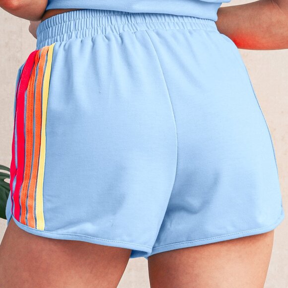 Blue Colorful Striped Retro Dolphin Shorts - Picture 2 of 3